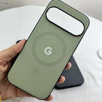 Google Pixel - Matte Plain Skin phone case in sage green with a textured matte back, black edges and magnetic ring