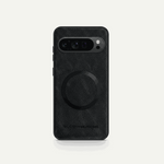 Google Pixel - Premium Leather Case in black textured leather with a circular back accent and precise camera cutout
