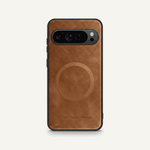 Google Pixel - Premium Leather Case in brown textured leather with a circular back accent and precise camera cutout