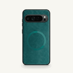 Google Pixel - Premium Leather Case in teal textured leather with a circular back accent and precise camera cutout