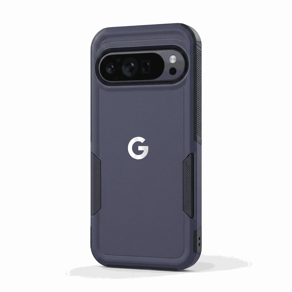 Google Pixel - Rugged Phone Case in dark blue with a smooth matte back, textured side grips and raised camera protection