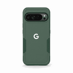 Google Pixel - Rugged Phone Case in dark green with a matte back, textured side grips, raised camera border and white G logo