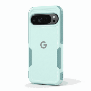 Google Pixel - Rugged Phone Case in pale mint with a smooth matte back, textured side grips and raised camera edges