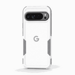 Google Pixel - Rugged Phone Case in white with a smooth backplate, grey textured side grips and raised camera protection