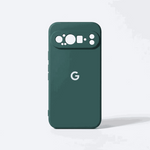 Google Pixel - Silicone Case in dark teal with a matte finish, raised camera surround, and white G logo