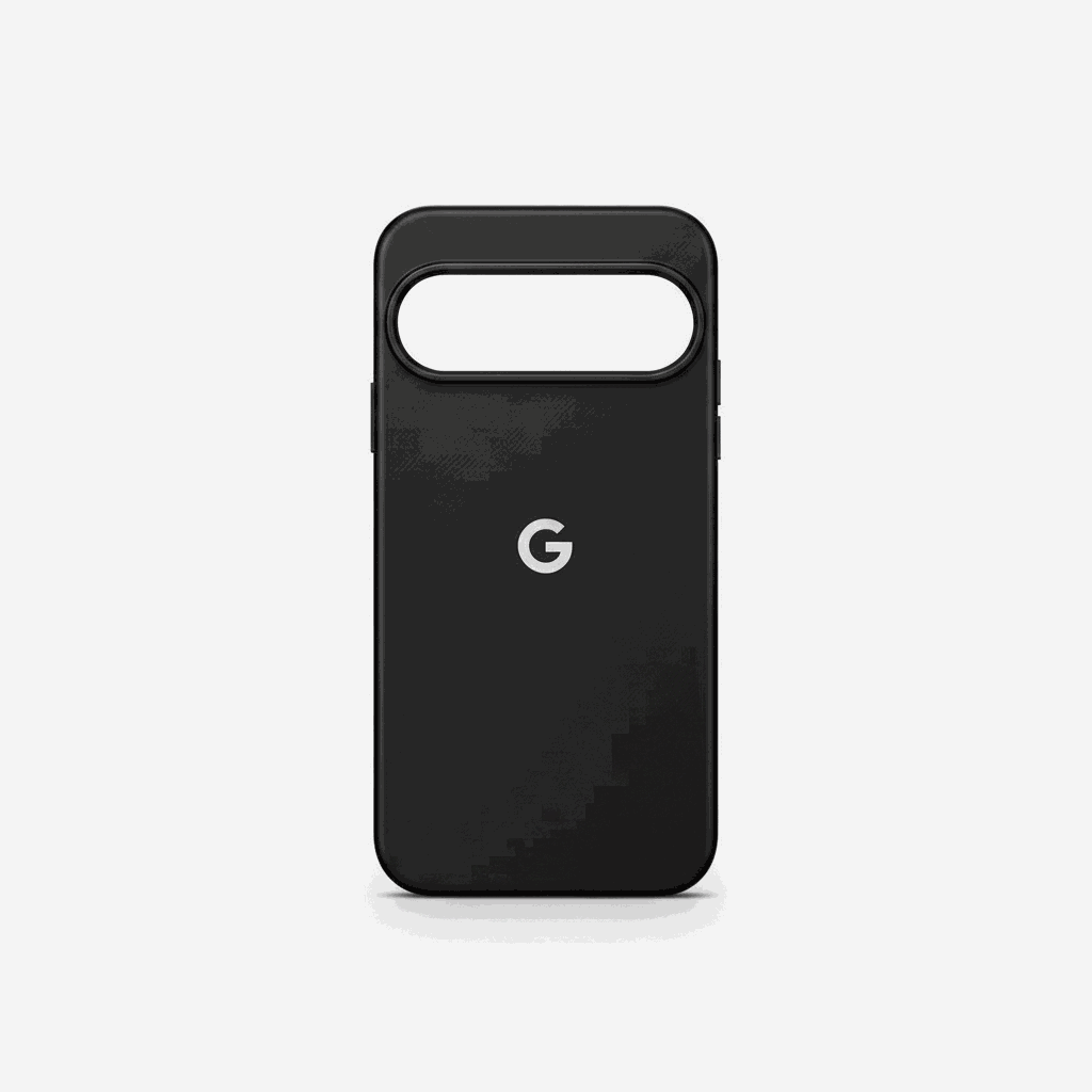 Google Pixel - Smooth Skin Feel phone case in black with a smooth matte finish, large pill-shaped camera cutout and silver G logo