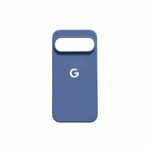 Phone case, Google Pixel - Smooth Skin Feel, in matte blue with a smooth plain finish, raised camera edge and white logo