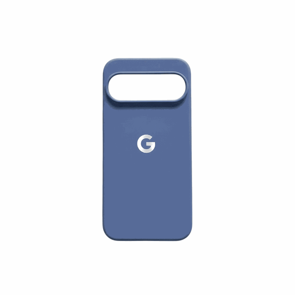 Phone case, Google Pixel - Smooth Skin Feel, in matte blue with a smooth plain finish, raised camera edge and white logo