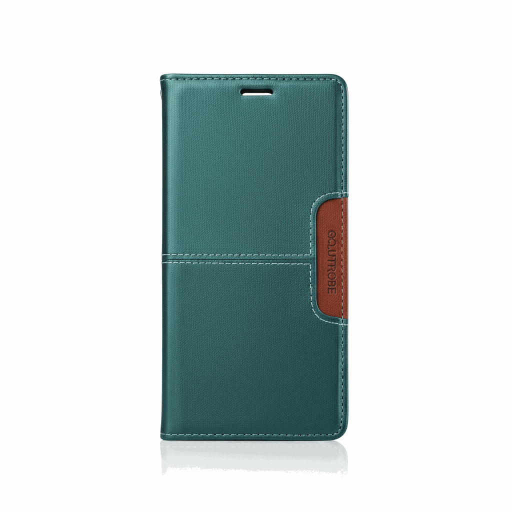 Google Pixel flip wallet case in teal textured leather-look material with contrast stitching and a brown magnetic closure tab