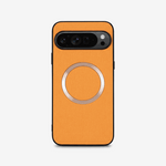 Google Pixel - Textured Magnetic MagSafe Phone Case in orange with a woven-look finish, black edging and silver magnetic ring