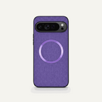 Google Pixel - Textured Magnetic MagSafe Phone Case with purple woven-look fabric, black edges and a raised circular magnetic ring