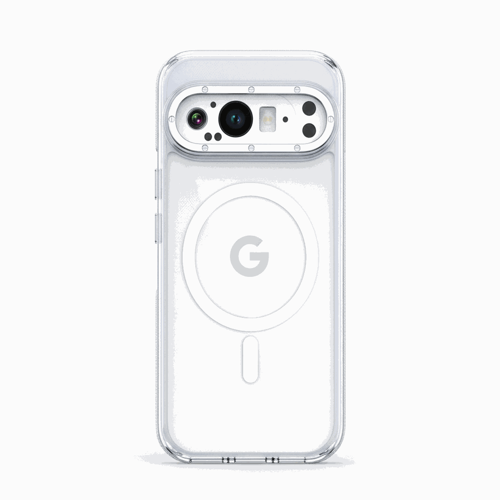 Google Pixel - Transparent Magnetic Scratch Resistant Case, clear rigid shell with a white magnetic ring and raised camera rim