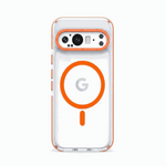 Google Pixel - Transparent Magnetic Scratch Resistant Case with a clear shell, bright orange magnetic ring and camera trim