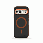 Google Pixel - Transparent Magnetic Scratch Resistant Case in dark translucent black with orange magnetic ring, raised camera rim and textured sides