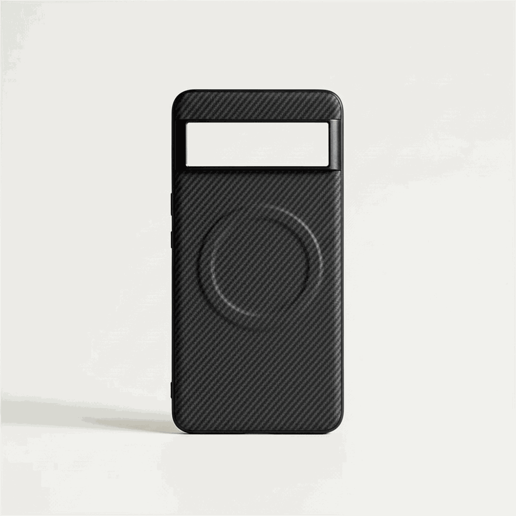 Google Pixel - Woven-Look phone case in black with diagonal woven texture, raised bumper edges and circular magnetic ring