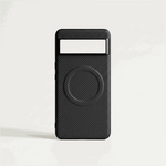 Google Pixel - Woven-Look phone case in black with diagonal woven texture, raised bumper edges and circular magnetic ring