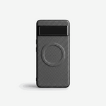 Google Pixel - Woven-Look black case with diagonal textured weave, raised bumper edges and a circular magnetic ring
