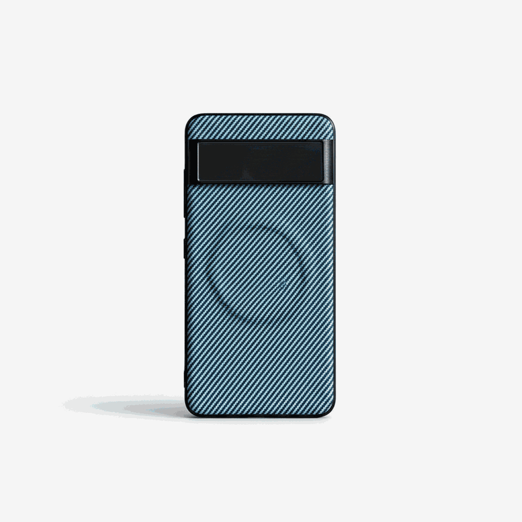 Google Pixel - Woven-Look case in blue and black with diagonal woven texture, raised edges and a magnetic ring
