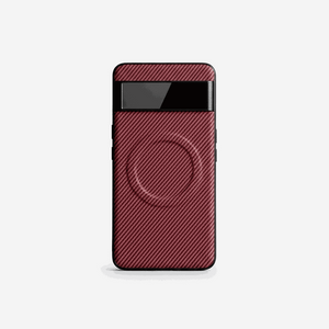 Google Pixel - Woven-Look magnetic bumper case in burgundy with diagonal woven texture and a raised circular ring