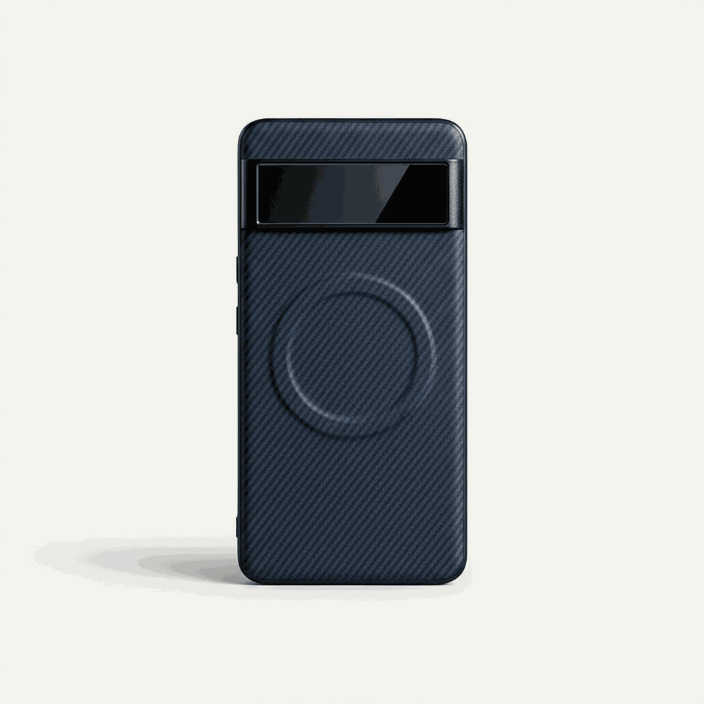 Google Pixel - Woven-Look phone case in dark navy with diagonal textured finish, magnetic ring and raised bumper