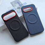 Google Pixel - Woven Look MagSafe Case in black and blue with a textured woven surface, circular magnetic ring and red camera trim