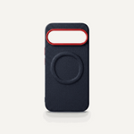 Google Pixel - Woven Look MagSafe Case, navy woven-texture phone case with a raised red camera bezel and magnetic ring.