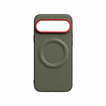 Google Pixel - Woven Look MagSafe Case in olive green with a fine woven texture, circular magnetic ring and red camera bezel