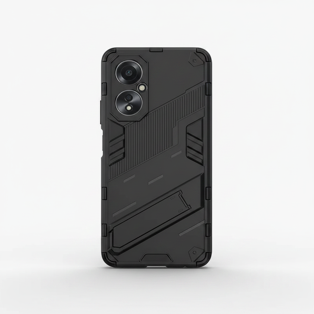 Mobile Supplies Online black rugged shockproof phone case with integrated kickstand and camera protection