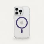 Mobile Supplies Online crystal clear MagSafe case for iPhone with a purple magnetic ring on a white background