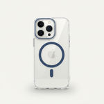Mobile Supplies Online crystal clear MagSafe case on an iPhone showing the magnetic ring and camera lens protection