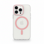 Mobile Supplies Online clear MagSafe iPhone case with pink camera ring and magnetic charging ring on back