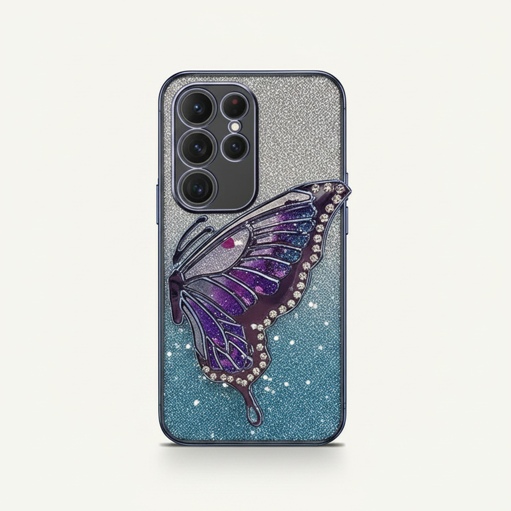 Samsung Galaxy - Glitter Plating Case with Butterfly Holder by Mobile Supplies Online