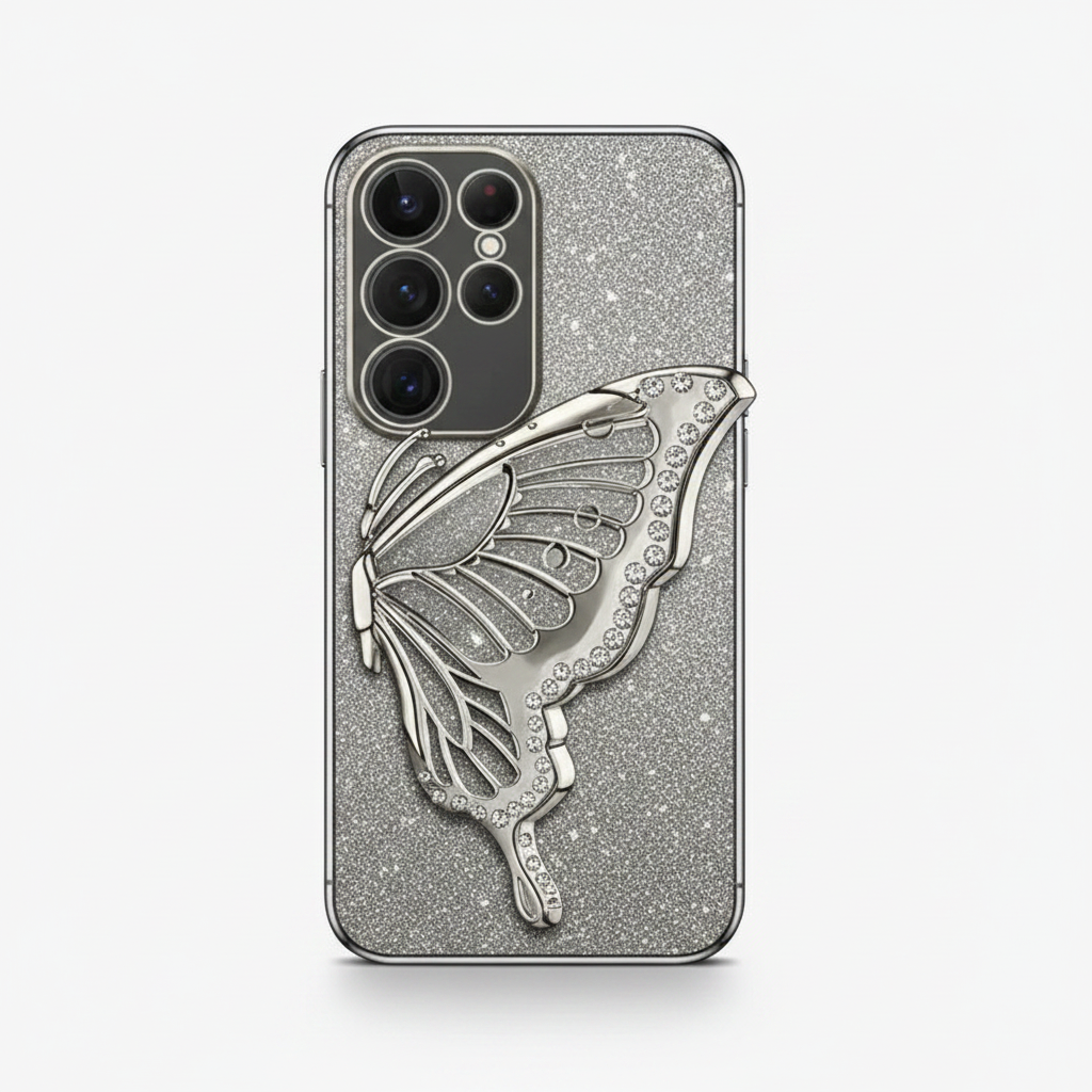 Samsung Galaxy - Glitter Plating Case with Butterfly Holder by Mobile Supplies Online