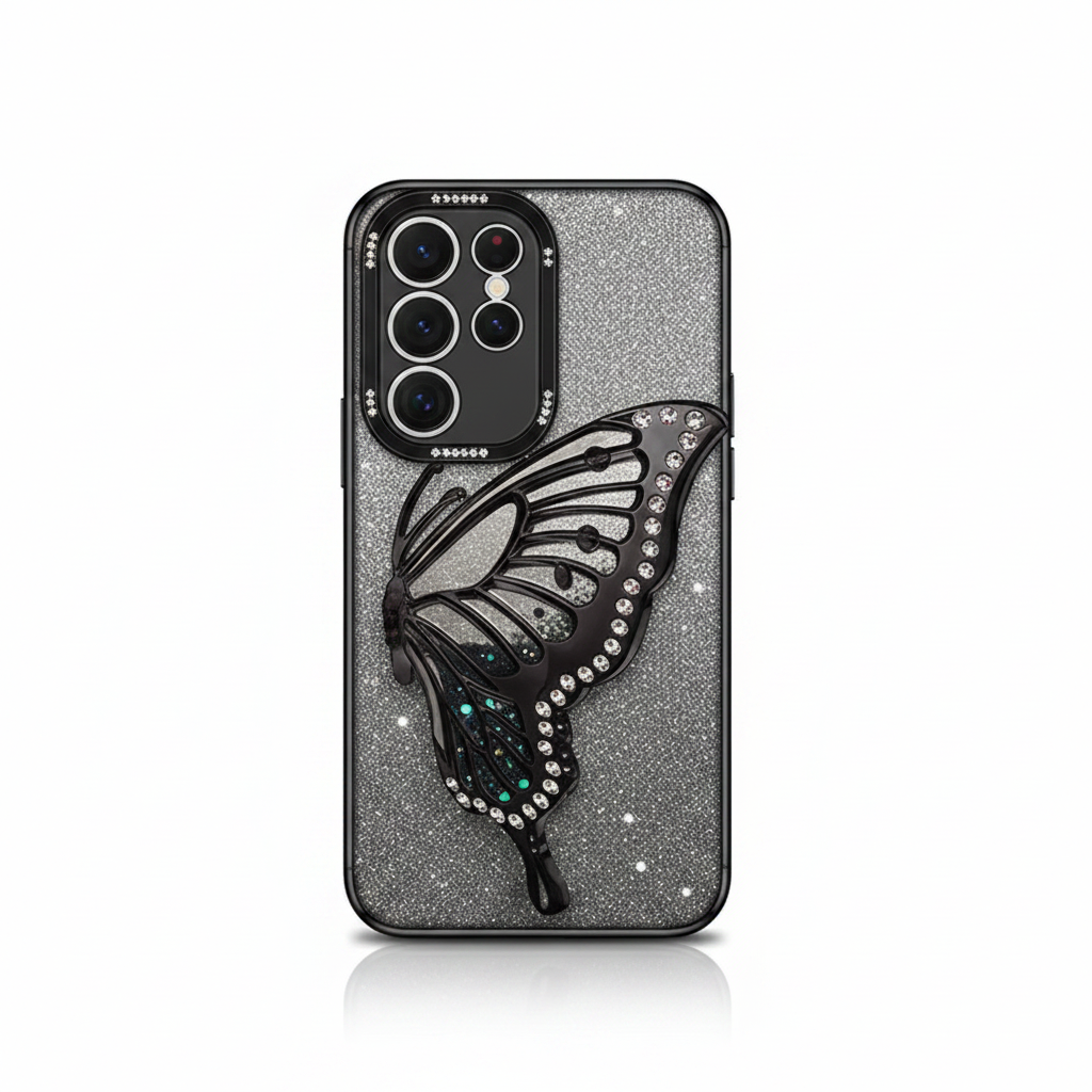 Samsung Galaxy - Glitter Plating Case with Butterfly Holder by Mobile Supplies Online