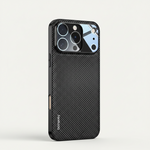 Mobile Supplies Online ultra-thin iPhone case with a black carbon fiber Kevlar-look texture and precise camera cutout.