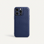 Mobile Supplies Online premium navy blue soft leather iPhone case with a slim, textured finish and camera cutout.