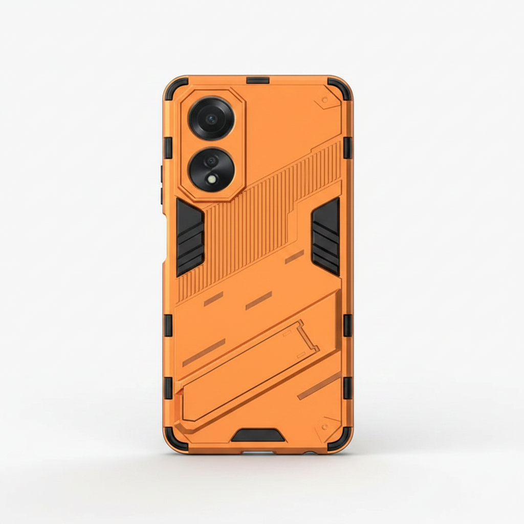 Mobile Supplies Online rugged orange shockproof phone case for Oppo with integrated kickstand and camera protection