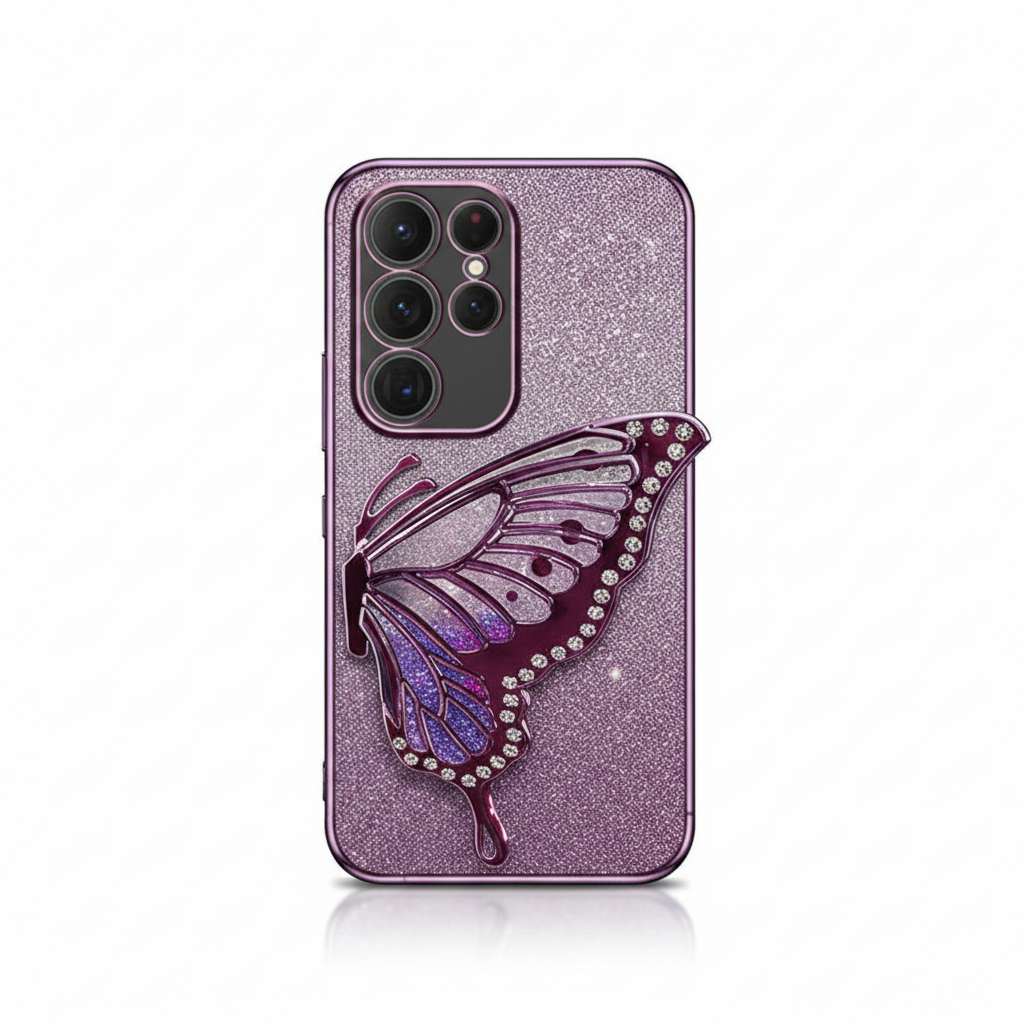 Samsung Galaxy - Glitter Plating Case with Butterfly Holder by Mobile Supplies Online