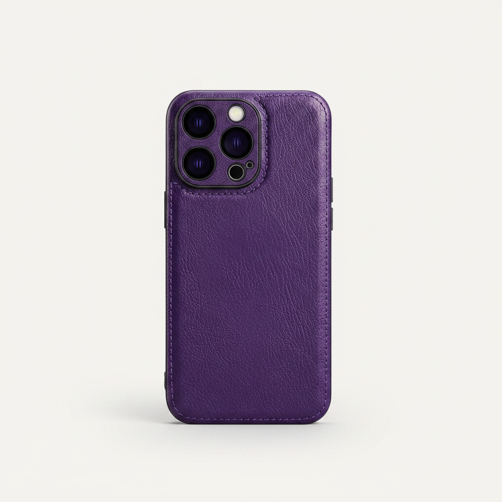 Mobile Supplies Online premium purple leather iPhone case with a slim, textured finish and precise camera cutouts.