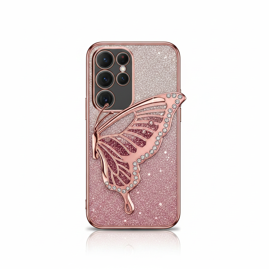 Samsung Galaxy - Glitter Plating Case with Butterfly Holder by Mobile Supplies Online