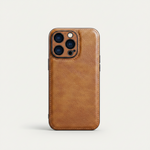 Mobile Supplies Online premium tan leather iPhone case with a slim, textured finish and protective camera cutout.