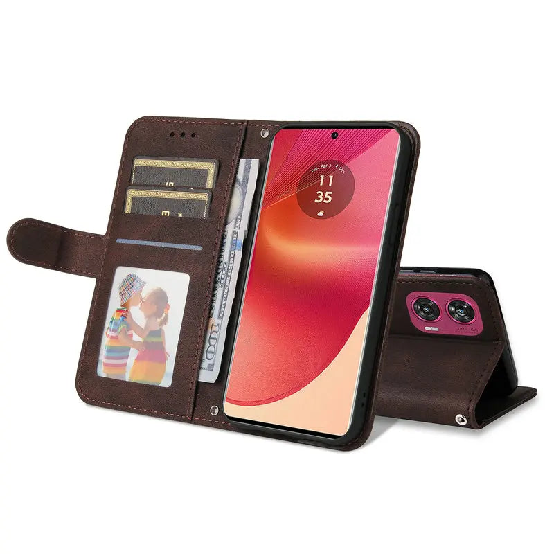 Motorola Edge - Leather Look Flip Wallet Case
