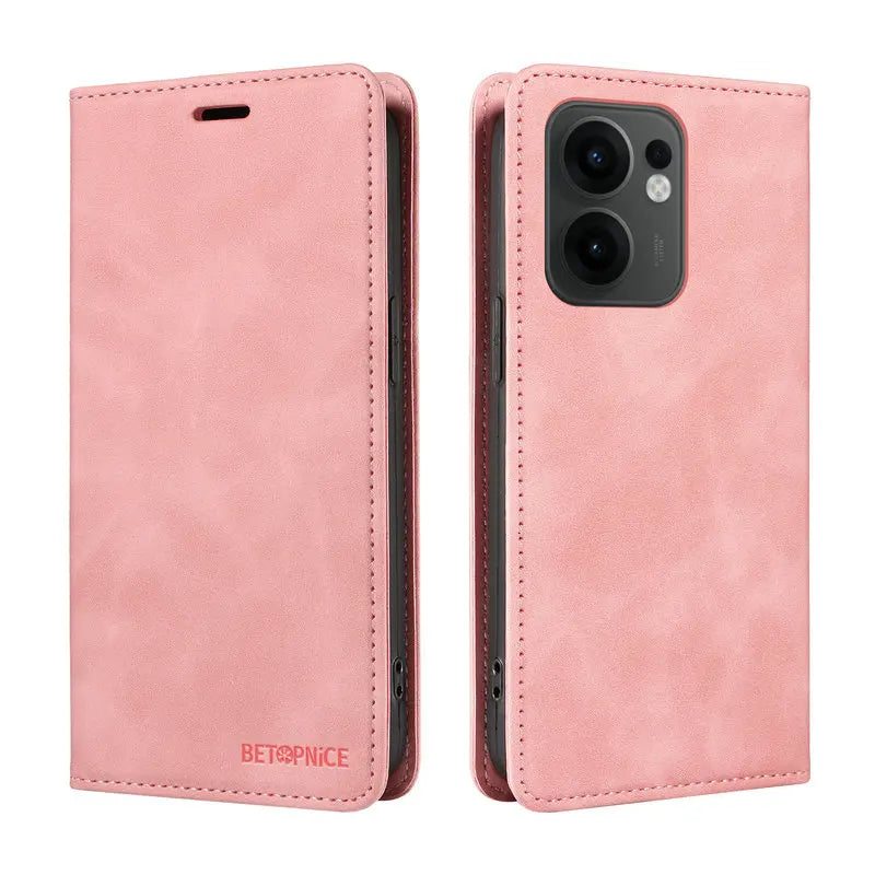 OPPO Reno - Leather Look Flip Wallet Case with Card Holder