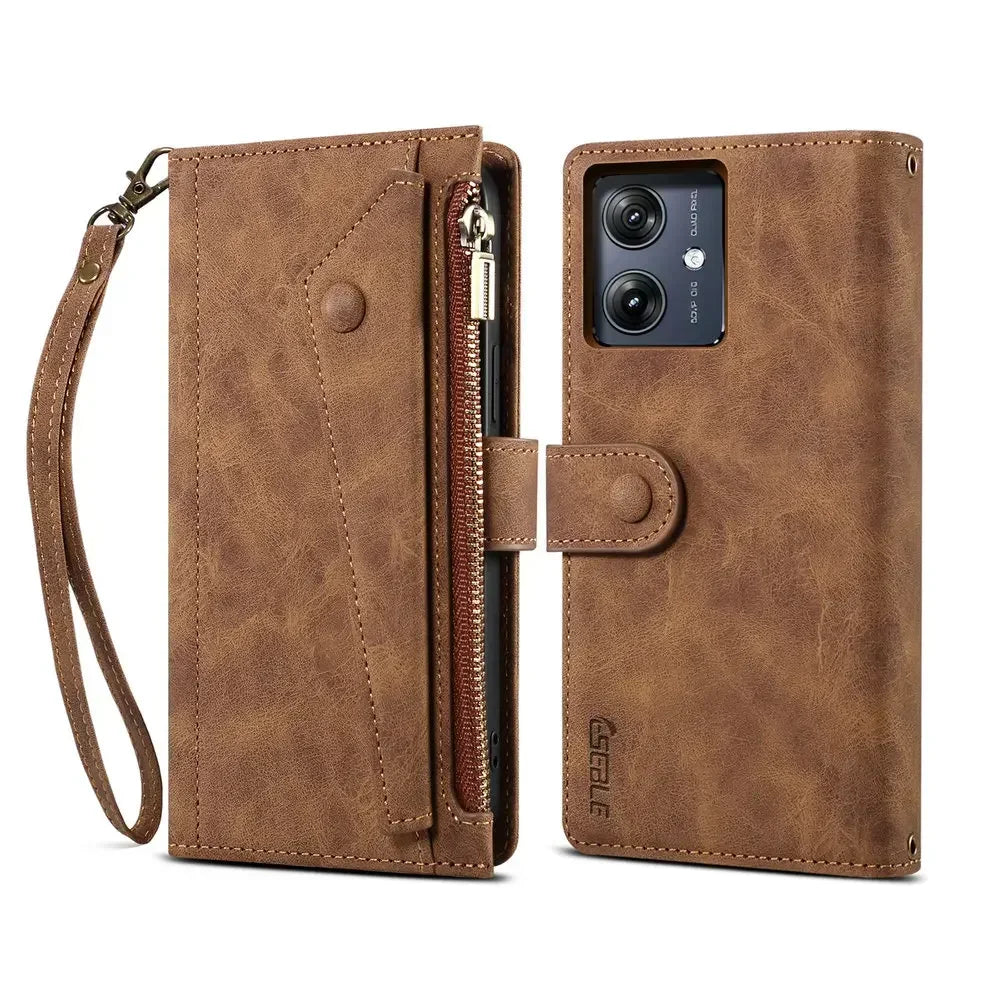 OPPO Reno - Zipper Leather Look  Flip Wallet Case