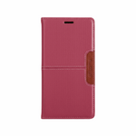 Samsung Galaxy wallet case in burgundy leather-look material with contrast stitching and a brown magnetic closure tab