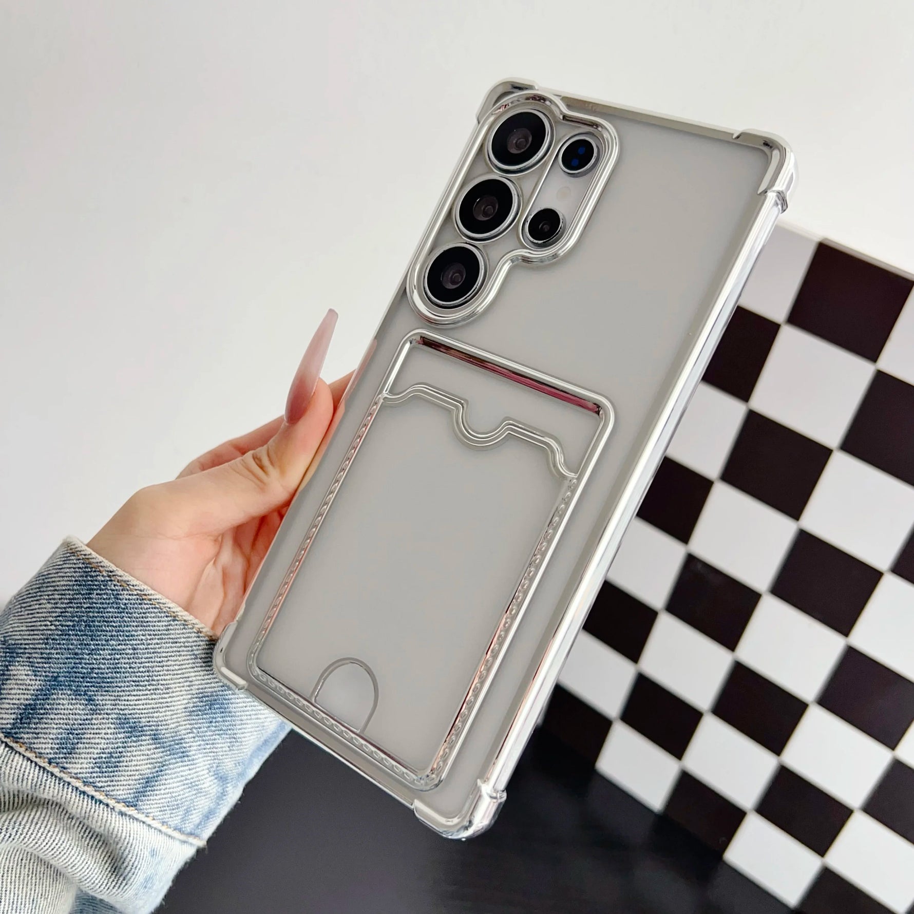 Samsung Galaxy - Clear Shockproof Silicone Case with Card Wallet
