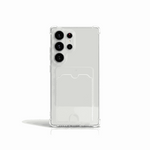 Samsung Galaxy clear silicone phone case with reinforced edges, raised camera protection and a built-in card wallet pocket