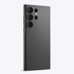 Samsung Galaxy - Contemporary case shown as a slim charcoal gray, matte-finish cover with raised camera openings and reinforced edges