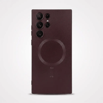 Samsung Galaxy phone case in dark burgundy with a matte textured finish, raised camera openings and magnetic ring