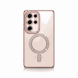 Samsung Galaxy - Diamond Glitter Clear MagSafe Case in blush pink with clear glitter detailing, a glitter-ring magnetic mount and reinforced edges